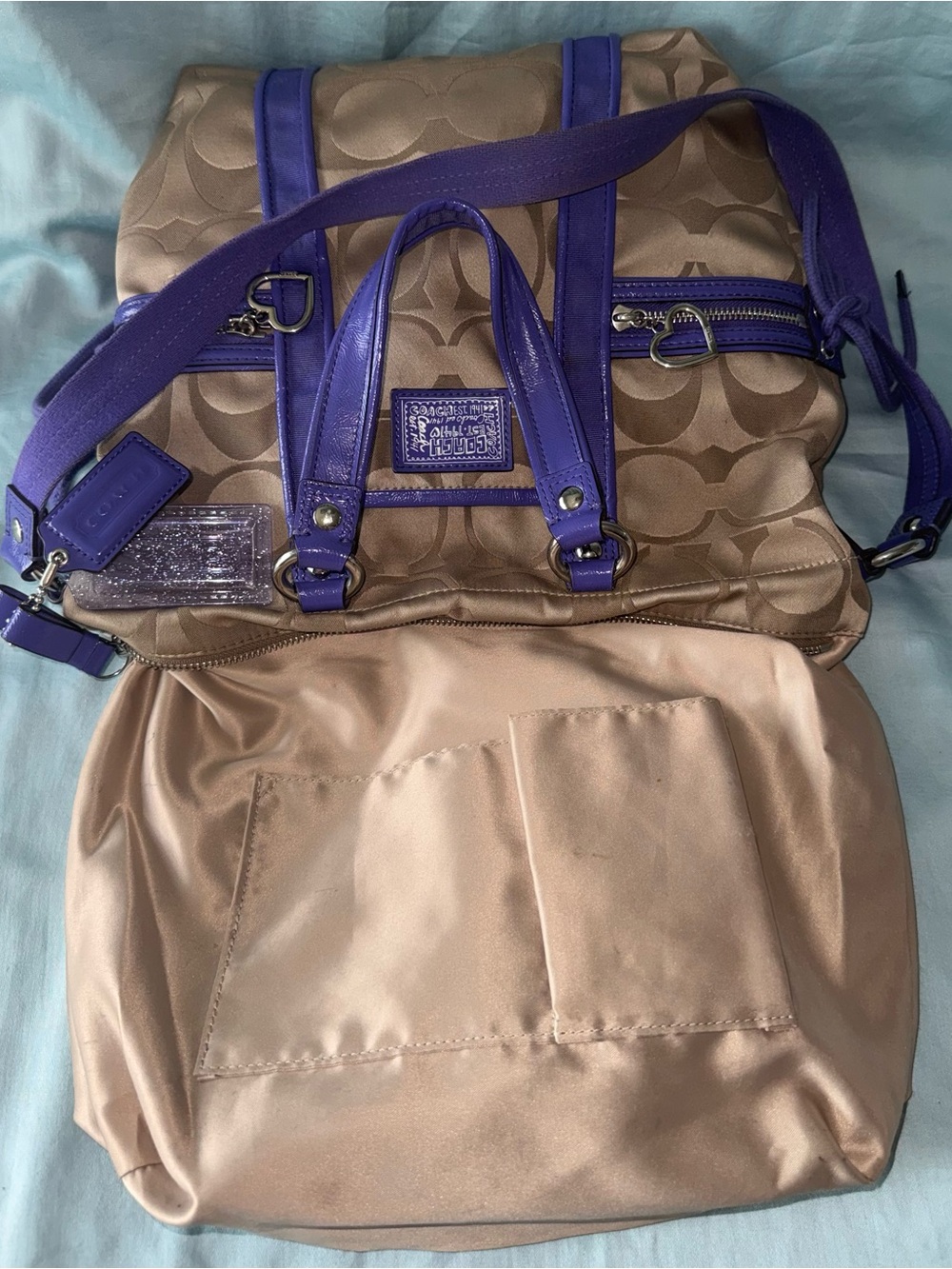 Coach F20101 Poppy Khaki and Purple Signature C Jacquard Canvas Satchel/Tote - Picture 13 of 15